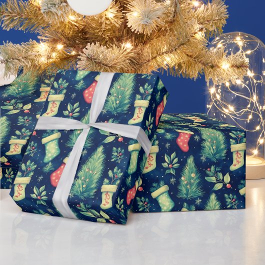 Weihnachts-Strümpfe Bäume Berries Weihnachten Geschenkpapier (Feiertage)
