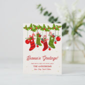 Weihnachts-Strümpfe-Familie in der Hochsaison Postkarte (Stehend Vorderseite)