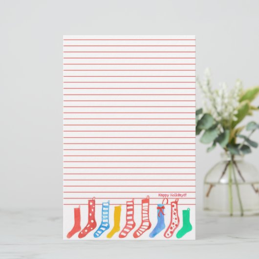 Weihnachts-Strümpfe Happy Holidays Red Lined Briefpapier (Stehend Vorderseite)