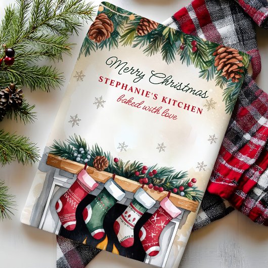 Weihnachts-Strümpfe über den Kamin Personalisiert Geschirrtuch