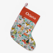 Weihnachts-Strümpfe Woodland Santa Animals Grau Kleiner Weihnachtsstrumpf (Vorderansicht (hängend))