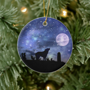 Weihnachts-Südwesten Kojote und Kaktus Keramik Ornament