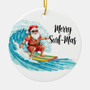 Weihnachts-Surfing in Hawaii Tropischer Weihnachts Keramik Ornament