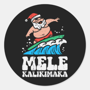 Weihnachts-Surfing Mele Kalikimala Xmas Hawaii Män Runder Aufkleber