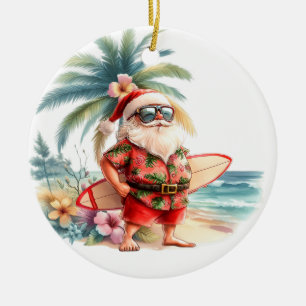 Weihnachts-Surfing mit dem Weihnachtsmann-Surfer Keramik Ornament