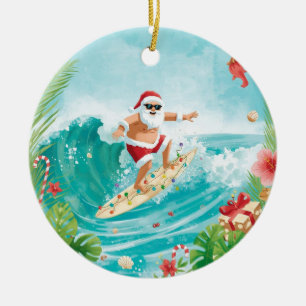 Weihnachts-Surfing mit dem Weihnachtsmann-Surfer Keramik Ornament