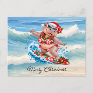 Weihnachts-Surfing-Nilpferd-Bikini auf Surfbrett Feiertagspostkarte