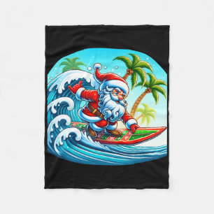 Weihnachts-Surfing-Santa-Strand-Surfboard-Palmen f Fleecedecke