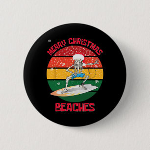 Weihnachts-Surfing-Skelett Frohe Weihnachten Strän Button