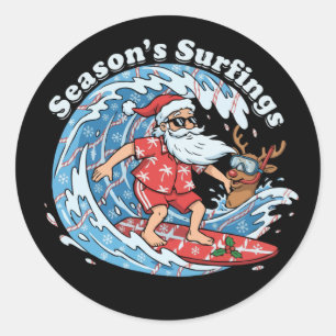 Weihnachts Surfspaß Lustiger Surfender Weihnachtsm Runder Aufkleber