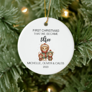 Weihnachts süße Löwenfamilie zu Dritt Keramik Ornament