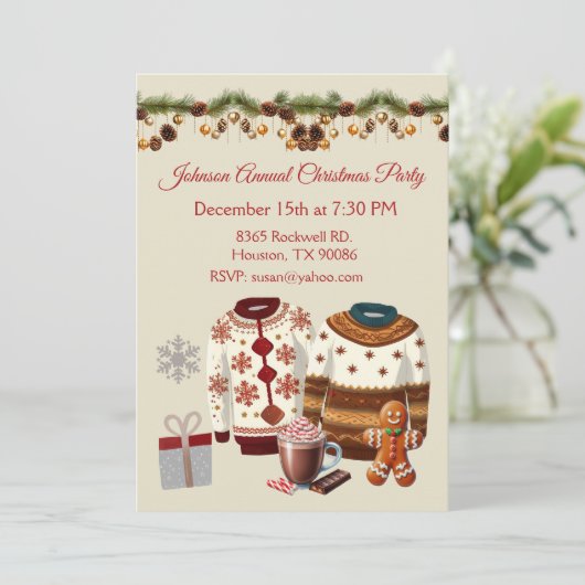 Weihnachts-Sweater-Jährliche Party Einladung (Stehend Vorderseite)
