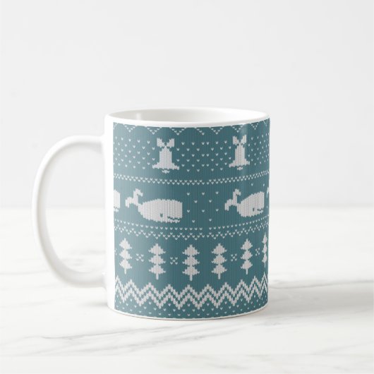 Weihnachts-Sweater-Knitter-Muster Whale Winter Kaffeetasse (Links)