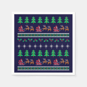 Weihnachts-Sweater-Muster auf Navy Blue Serviette