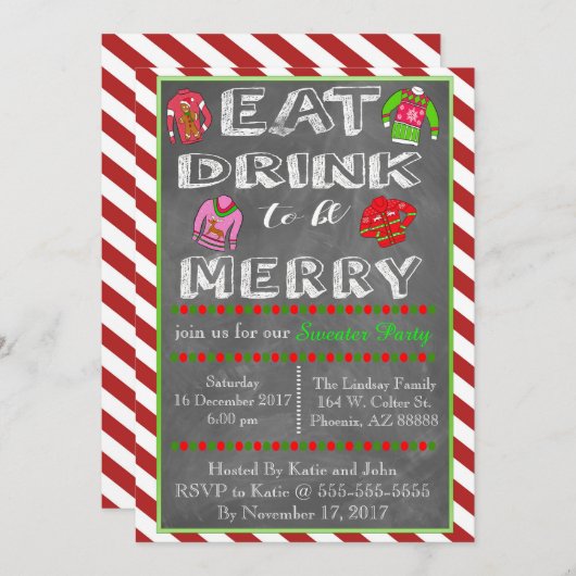 Weihnachts-Sweater-Party Einladung (Vorne/Hinten)
