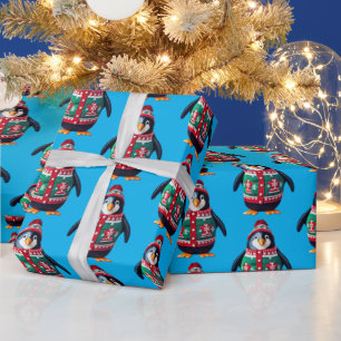 Weihnachts-Sweater-Pinguin Geschenkpapier