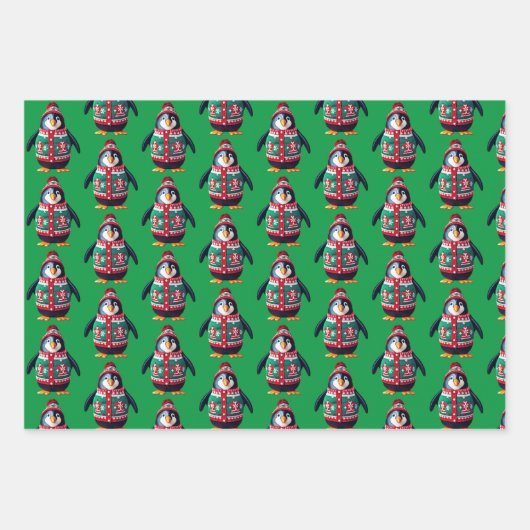 Weihnachts-Sweater-Pinguin Geschenkpapier Set (Vorderseite 3)