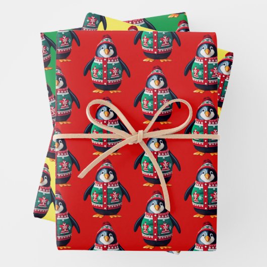 Weihnachts-Sweater-Pinguin Geschenkpapier Set (Beispiel)