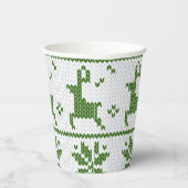 Weihnachts-Sweater-Strick Grüne Hirsche Schneefloc Pappbecher (Rechts)