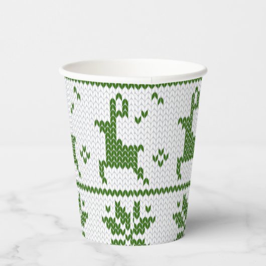 Weihnachts-Sweater-Strick Grüne Hirsche Schneefloc Pappbecher (Rechts)