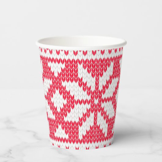 Weihnachts Sweater Strick Red Snowflake Pappbecher (Rückseite)