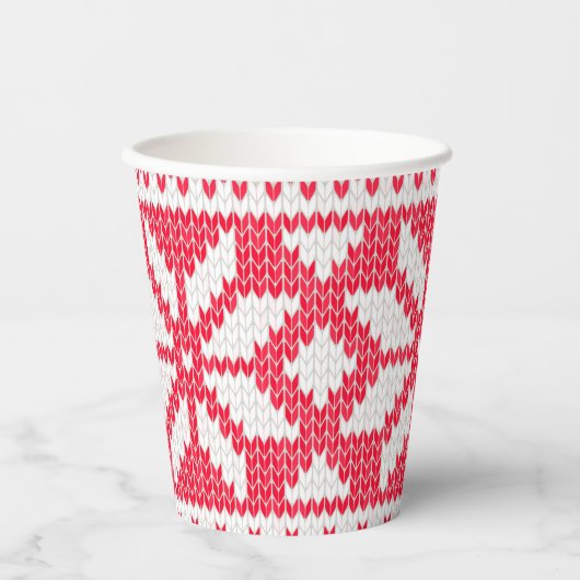 Weihnachts Sweater Strick Red Snowflake Pappbecher (Vorderseite)