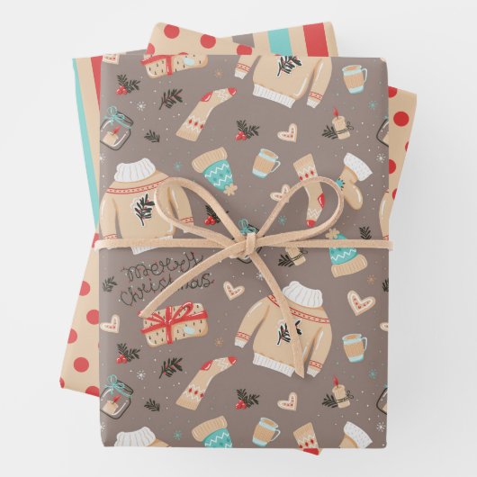 Weihnachts-Sweater Winter Wrapping Paper Set 3 Geschenkpapier Set (Beispiel)