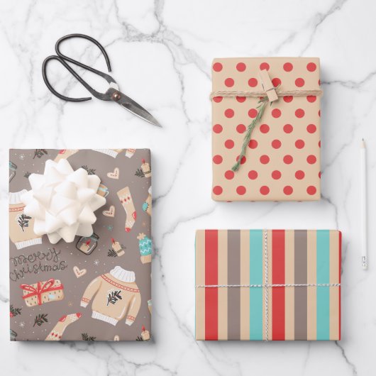 Weihnachts-Sweater Winter Wrapping Paper Set 3 Geschenkpapier Set (Vorderseite)