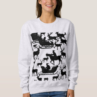 Weihnachts-Sweatshirt für Damen mit Santa und Hirs Sweatshirt