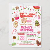 Weihnachts Sweet One Birthday Einladung - Mädchen (Vorderseite)