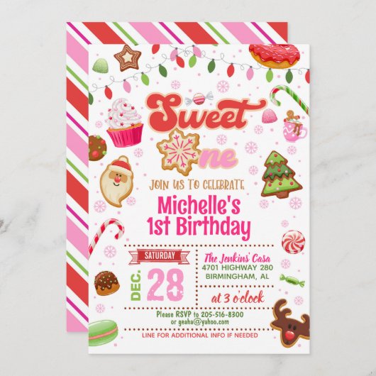 Weihnachts Sweet One Birthday Einladung - Mädchen (Vorne/Hinten)