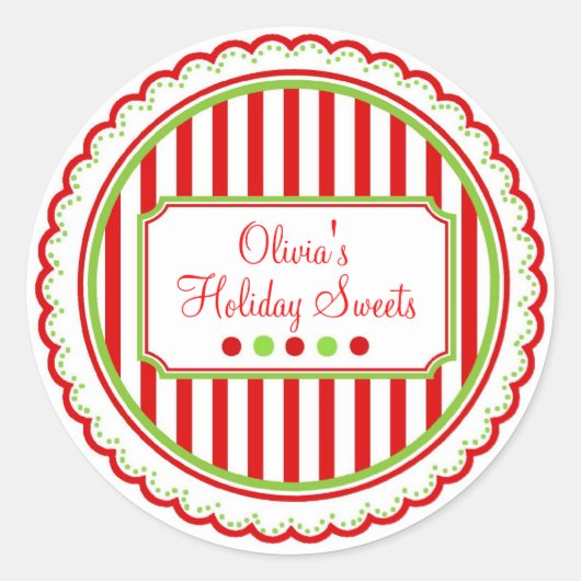 Weihnachts-Sweet Stripes Weihnachtskleber Runder Aufkleber (Vorderseite)