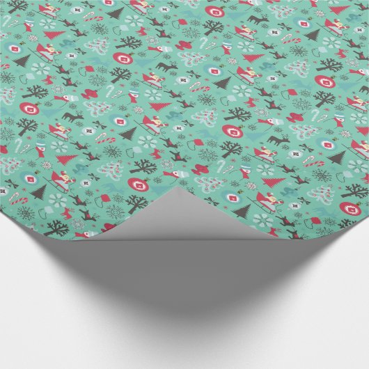 Weihnachts-Symbol-Muster Minze Grün Hintergrund Geschenkpapier (Ecke)