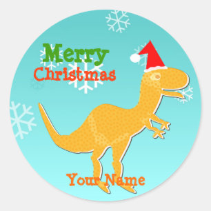 Weihnachts T-Rex Cartoon Dinosaurier Name Stickers