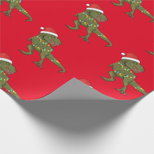 Weihnachts-T-Rex-Dinosaurier Weihnachtswrapping Pa Geschenkpapier (Ecke)