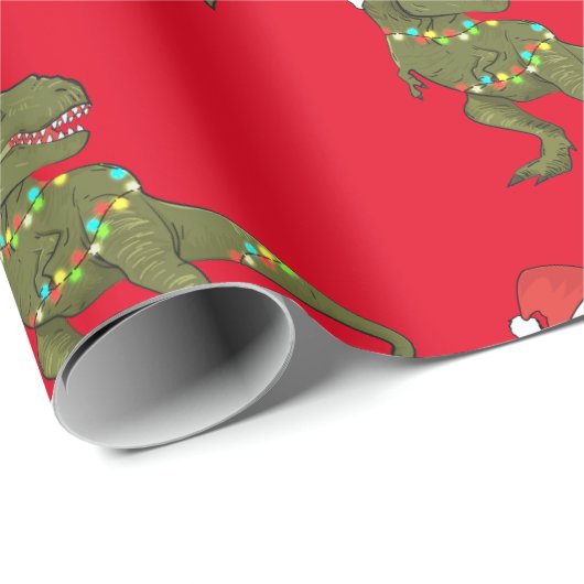 Weihnachts-T-Rex-Dinosaurier Weihnachtswrapping Pa Geschenkpapier (Rolleneckpunkt)