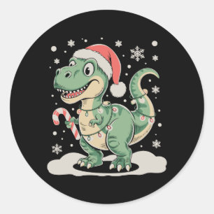 Weihnachts-T-Rex-Dinosaurier-Xmas-Santa-Hut-Feiert Runder Aufkleber