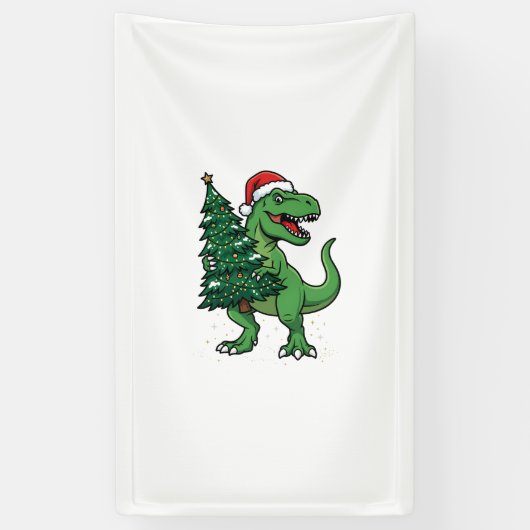 Weihnachts-T-Rex trägt Weihnachtsbaum Banner (Vertikal)