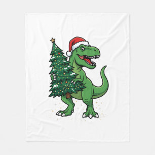 Weihnachts-T-Rex trägt Weihnachtsbaum Fleecedecke