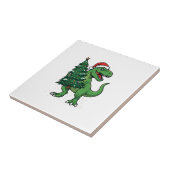 Weihnachts-T-Rex trägt Weihnachtsbaum Fliese (Seite)
