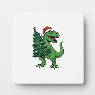 Weihnachts-T-Rex trägt Weihnachtsbaum Fotoplatte