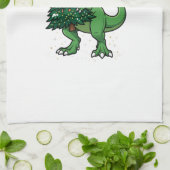 Weihnachts-T-Rex trägt Weihnachtsbaum Geschirrtuch (Gefaltet)