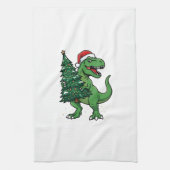 Weihnachts-T-Rex trägt Weihnachtsbaum Geschirrtuch (Vertikal)