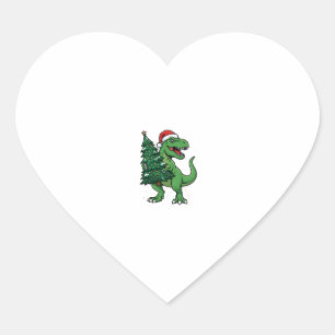 Weihnachts-T-Rex trägt Weihnachtsbaum Herz-Aufkleber