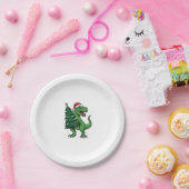 Weihnachts-T-Rex trägt Weihnachtsbaum Pappteller (Party)