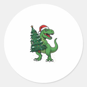 Weihnachts-T-Rex trägt Weihnachtsbaum Runder Aufkleber