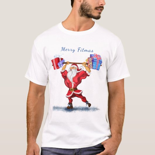 Weihnachts-T - Shirt Bodybuilder Santa mit Geschen (Vorderseite)