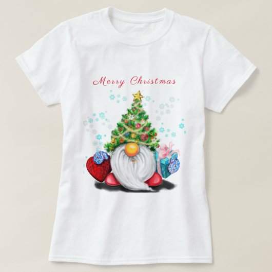 Weihnachts-T - Shirt Happy Gnome mit Geschenk (Design vorne)