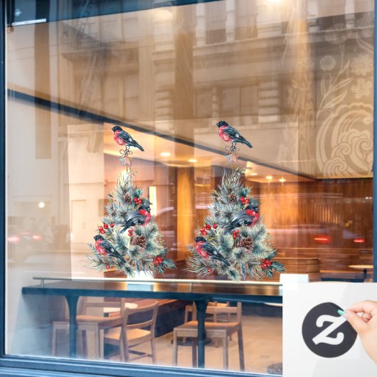 Weihnachts-T-Shirt mit Red Robin Fensteraufkleber (Café-Fenster)