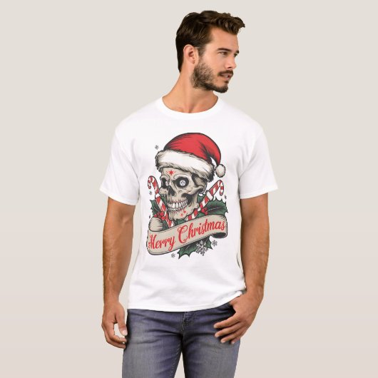 🎅 💀 Weihnachts-T-Shirt Santa Skull T-Shirt (Vorne ganz)